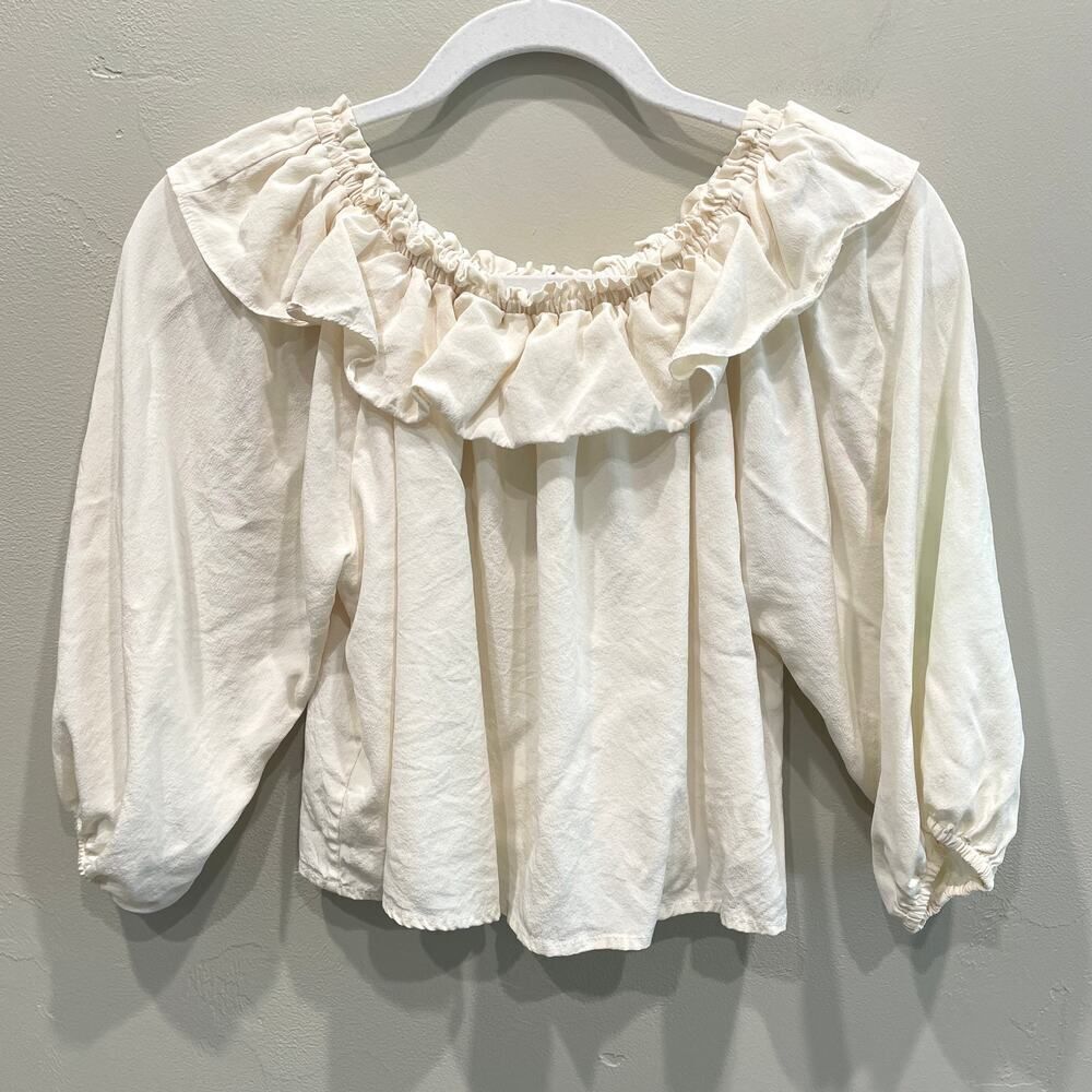 Apiece Apart Ruffle Totto Off the Shoulder Top in Ivory Cream - Size: 0